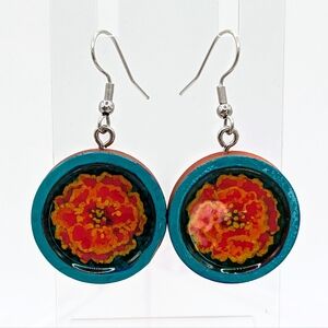 October Birth Month Flowers: Marigold Floral Earrings, Hand Painted on Wood